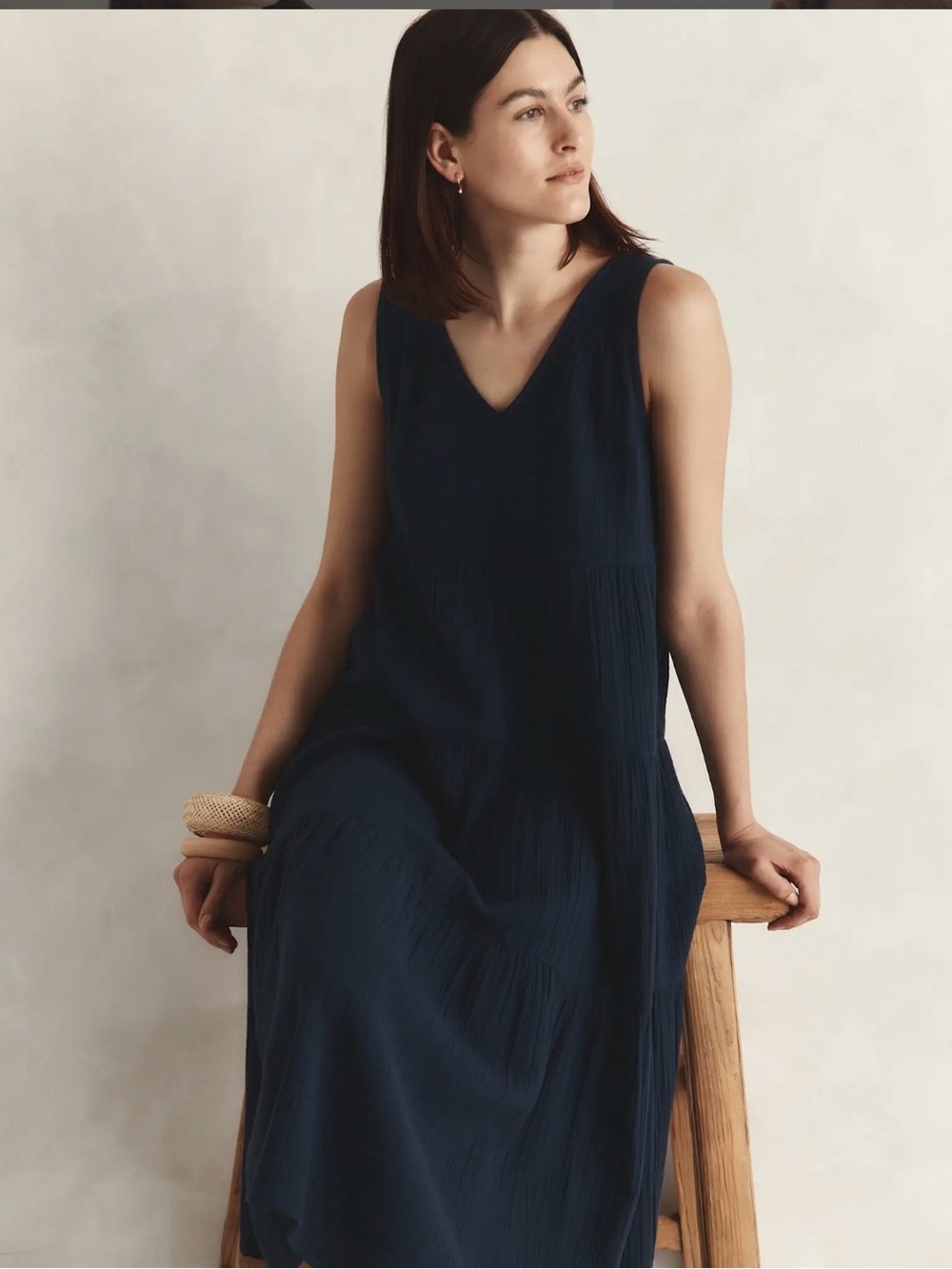 Sleeveless V-Neck Navy Maxi Dress